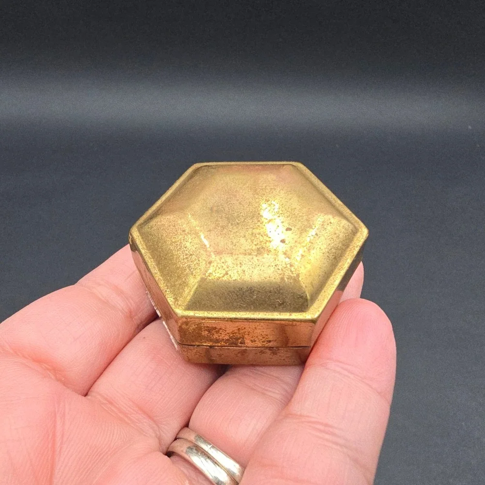 Vintage Bachmans Hexagon Brass Trinket Box Made in India Small Ring Case